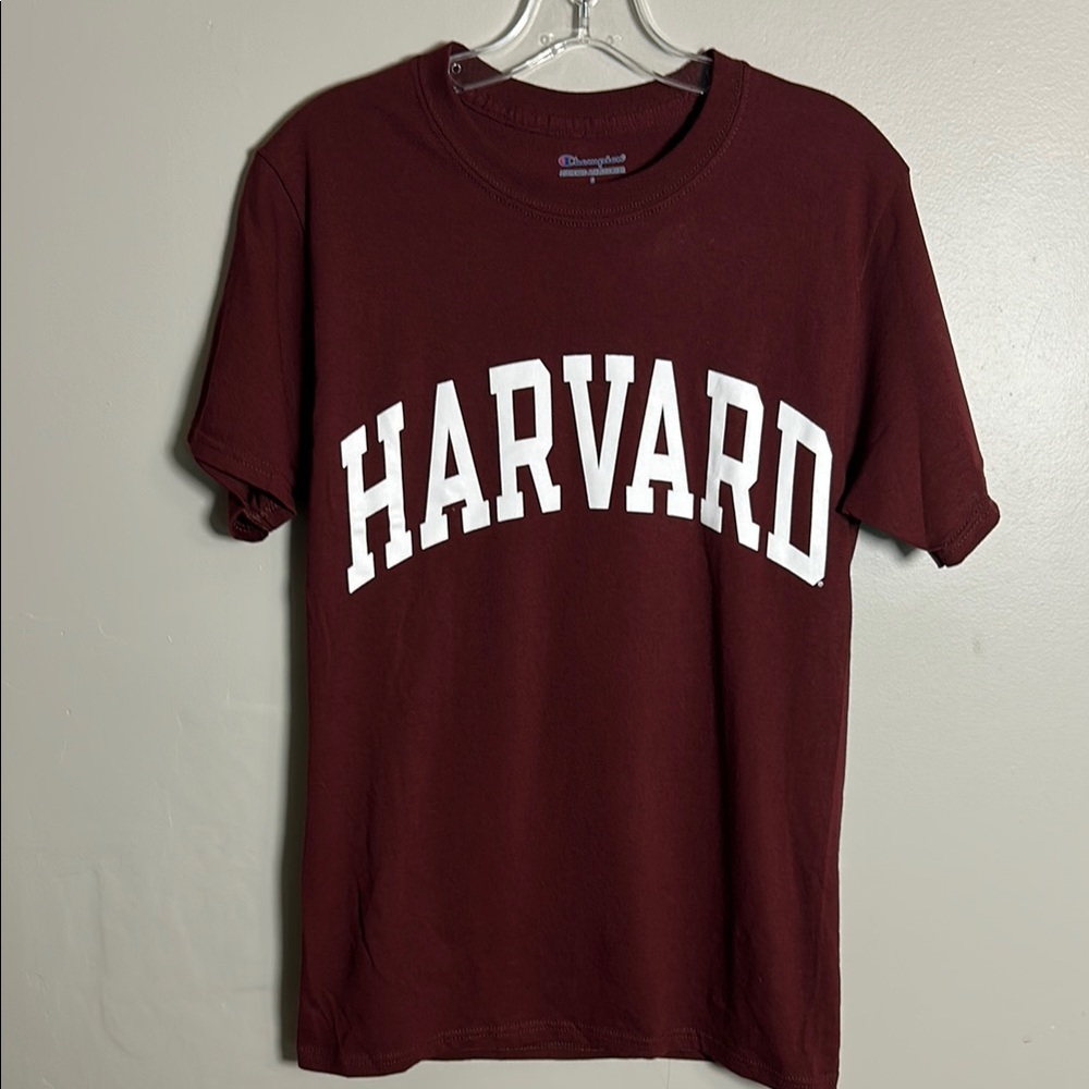 Harvard Champion Crew Neck T-Shirt Bold Lettering 100% Cotton Maroon Sz S Unisex